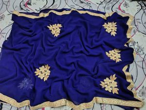 Elegant Blue & Gold Embroidered Saree