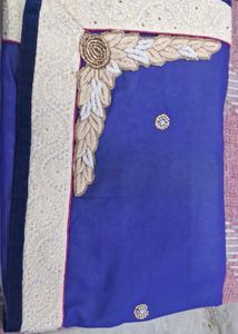 Blue Embroidery Sareee And Free Matching Kangan