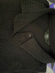 Textured Black Button-Down Shirt
