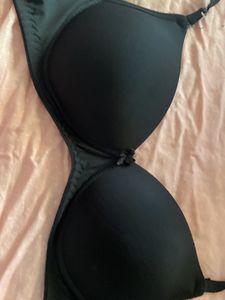 Black Cotten Blend Silk Bra