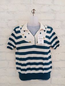 Striped Knit Polo Top