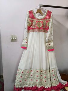 White &amp; Pink Embroidered Anarkali