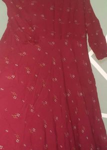 Maroon Dress with Gold Print