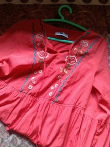 Red Orange Embroidered Bohemian Dress