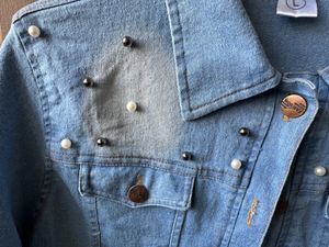 Cropped Jeans Jacket With Pearl Embellishing