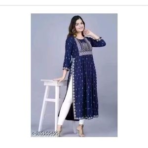 Navy Embroidered Kurti