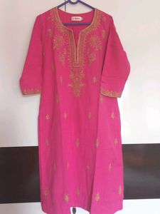 New Festive Pink Kurta With Golden Zari Work