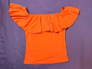 Vibrant Orange Off-Shoulder Ruffle Top