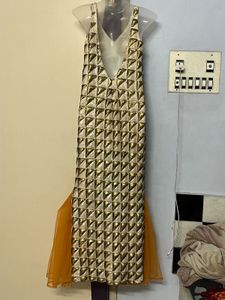 Pintrest Padded Golden Design Sequin Evening Gown