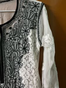 Black &amp; White Embroidered Chikankari Kurti