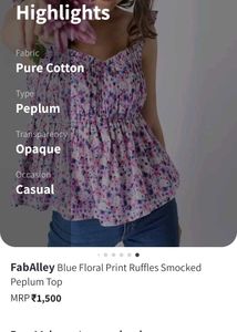 Blue Floral Print Ruffles Smocked Peplum Top