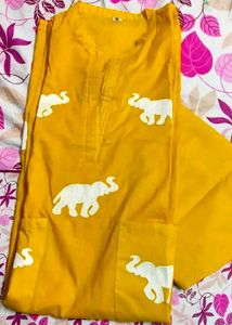 Yellow Elephant Print Kurti Set