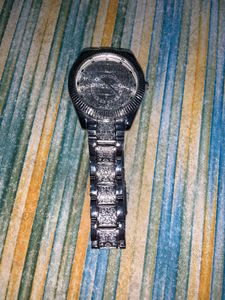 Silver Engraved Chain Watch For Men