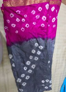 Pink & Grey Tie-Dye Saree