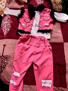Pink Fur Trim Outfit Set