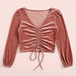 Blush Pink Velvet Ruched Top