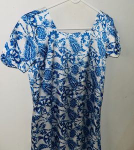 Blue Satin Floral Mini Dress