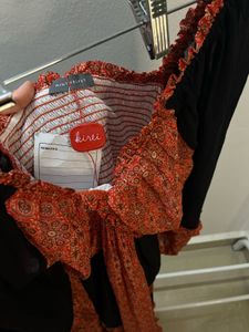 Printed Orange-Black Tiered BOHO Maxi