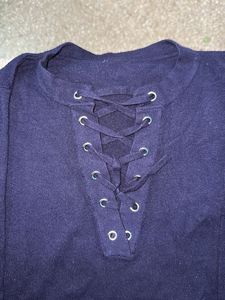 Navy Lace-Up Sweater