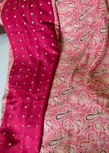 Pink Border Saree With Blouse (New)