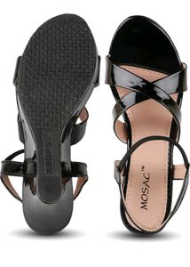 Black Patent Leather Wedge Sandals