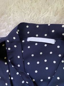 Navy Polka Dot Tie-Neck Midi Dress