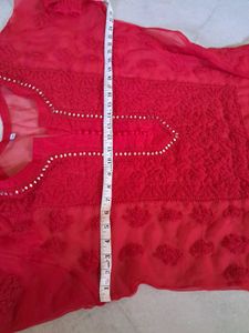 Brand New Red Chikankari Kurta With Mirror Work