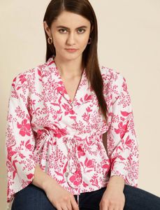 Valentine Special Shawl Collar Floral Print Top