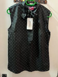 Polka Dot Tie-Neck Blouse