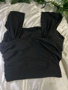 Chic Black Ruched Crop Top