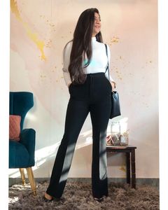 Black High-Waisted Flare Trousers