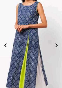Blue Printed Kurti with Neon Accents