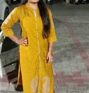 Mustard Embroidered Kurta