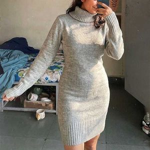 Grey LONG High Neck Sweater Dress
