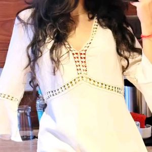 Boho Chic White Midi Dress with Slit