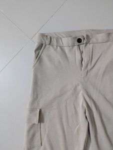 Beige Wide Leg Cargo Pants