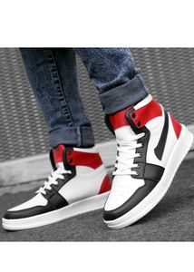 Red, Black, and White High-Top Sneakers
