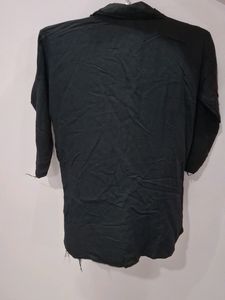 Black Cotton Shirt With Elbow Leghth Sleeves