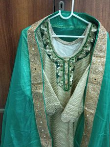 Forn Fabric Golden Glittering Kurta With Dupatta