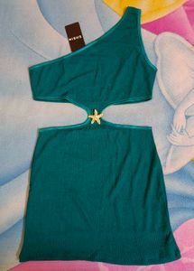 One Shoulder Waist Cut-Out Mini Bodycon Dress