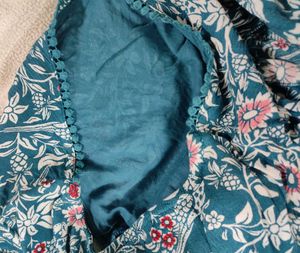 Teal Floral Midi Dress With Very Short Sleeves
