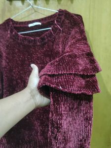 Burgundy Ruffle Sleeve Sweater