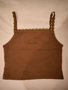 Brown Lace Trim Tank Top