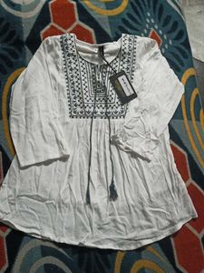 White Embroidered Tunic Top