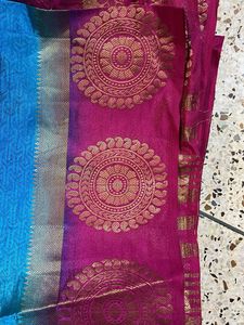 Elegant Pink &amp; Blue Saree with blouse piece