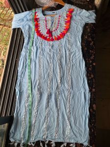 Tassel yoke blue kurta