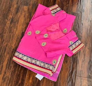Rani Pink Saree With Embellished Border And Blouse