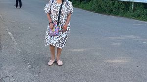 A White Brown Printed Dress With XXl Once Use