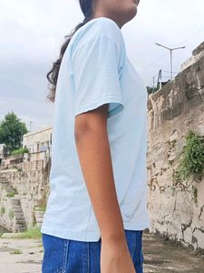 Solid Plan Sky Blue Summer Tshirt For Women