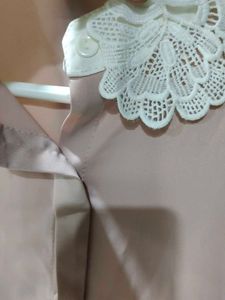 Pink Shirt with Lace Collar